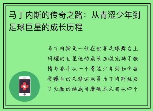 马丁内斯的传奇之路：从青涩少年到足球巨星的成长历程